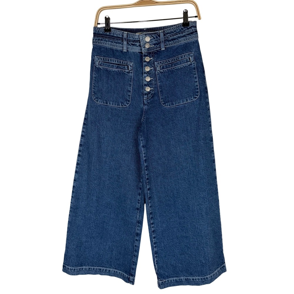 We The Free Free People Wide Leg Button Fly Jeans Blue Denim Size 28 High Rise